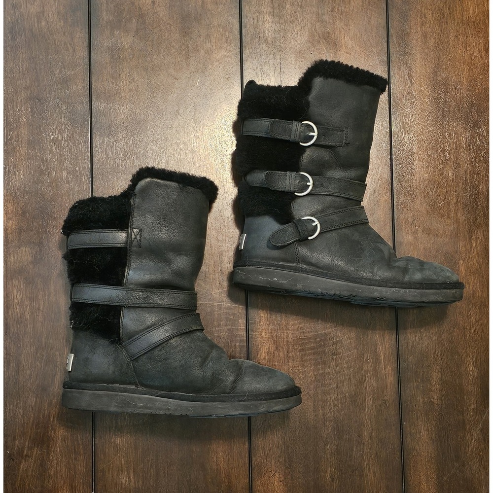 UGG Australia BECKET LEATHER/SHEEPWOOL WINTER BUCKLE‎ BOOTS US 6